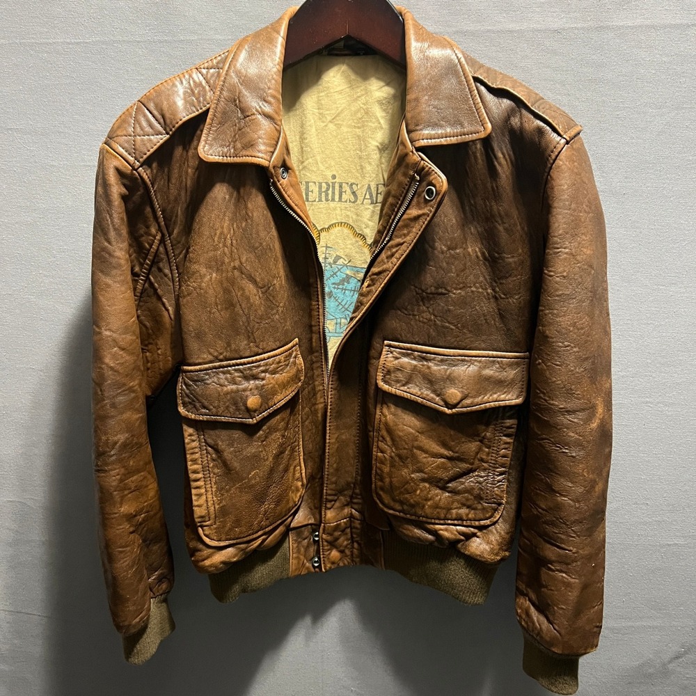 Mirage Vintage Brown Leather Flight Bomber Jacket A-2 Aviator Mens 40 BAD ZIPPER